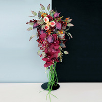 Bouquet de mariée cascade bordeaux en soie artificielle, avec lys calla, orchidée et rose, style occidental vintage, fleurs d'automne FYN
