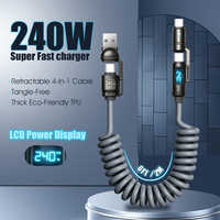 240W 4-in-1 Aufrollbares USB-Kabel mit Digitalanzeige PD Schnellladung USB-A Typ C Spiralkabel