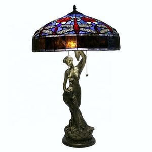 LongHuiJing European Style Stained Glass Table Lamp with LED E26/B22 Bulb Base 16-Inch for Living Room Home <b>Decor</b> - Product Image 5