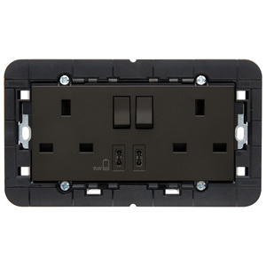 Vimar Wall <b>Switch</b> 2P+T 13A <b>USB</b>-<b>C</b> 15W Black - Product Image 1