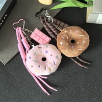 Porte-clés en peluche donut mignon avec breloque chocolat, pendentif de sac en forme de nourriture douce, mousqueton cœur, cadeau pour enfants