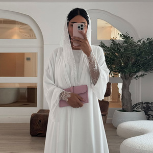 Elegante Abaya ODM para Mujer Musulmana, Abaya Abierta, Ropa Islámica de Poliéster, Larga hasta el Suelo, Manga Larga, Jalabiya de Ramadán con Encaje - Product Image 2
