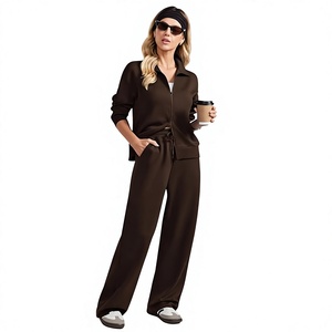 Ensemble pull zippé en maille marron pour femme avec poches, col rond, luxe décontracté, couleur unie, coupe ample, léger, toutes saisons - Product Image 6