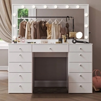 Grande table de maquillage LED avec enceintes Bluetooth, lumières, ports USB et prise de courant, et 11 tiroirs