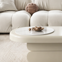 Table basse ovale avec tiroir de rangement, style moderne minimaliste, couleur crème, table centrale pour salon, panneau écologique de qualité E1, facile à nettoyer