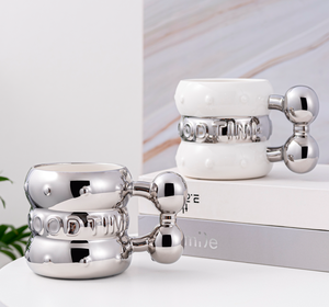 Mug en céramique plaqué argent de haute qualité 400 ml, mugs à bière, tasses de café, tasse en porcelaine, mug à thé au lait en céramique avec poignée - Product Image 5