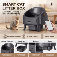 Caja de arena inteligente de plástico de 9L con autolimpieza, fácil de limpiar, parte superior abierta, control por APP, almacenamiento de residuos de 10 días, ideal para hogares con varios gatos, tamaño grande