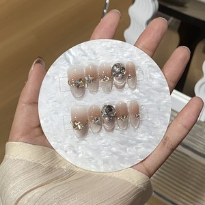 Pure Handmade Press on Nails Light French Style Square Gel <span class=keywords><strong>Faux</strong></span> <span class=keywords><strong>Ongles</strong></span> Artificiels Avec <span class=keywords><strong>Beige</strong></span> Cat Eye <span class=keywords><strong>Ongles</strong></span> Artificiels - Product Image 4