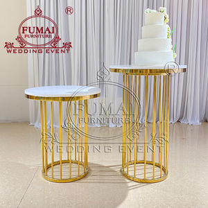 Décorations de mariage, supports de piédestal cylindriques en métal, socle en cristal blanc perlé - Product Image 2