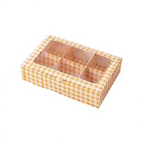 Boîte d'emballage personnalisée pour pâtisseries à carreaux, boîte cadeau vide à 4 compartiments pour pâtisseries avec fenêtre