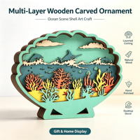 Ornement décoratif en bois multicouche, figurine en bois silhouette paysagère multi-formes, décoration de table ou de bureau, cadeau pour la maison