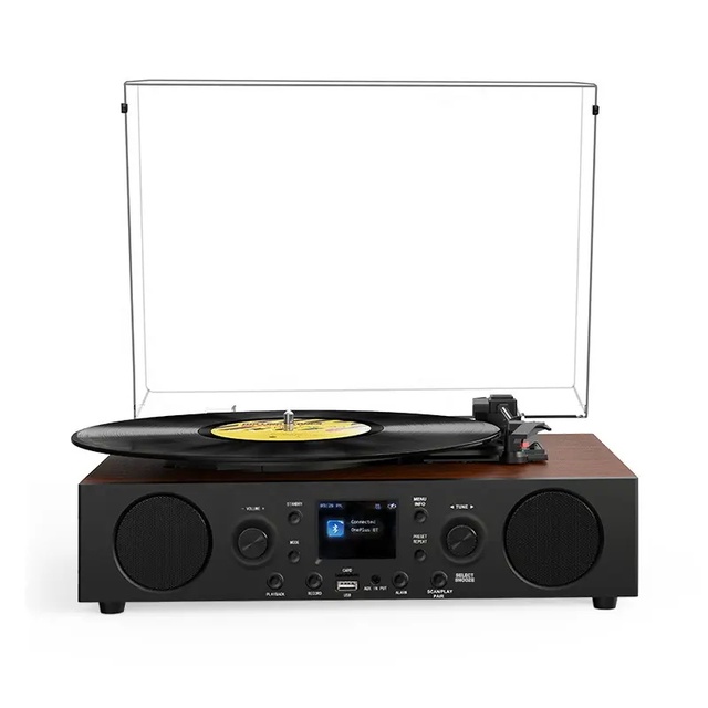 Audmic-DT-103 Retro 10W Suitcase Wooden Speakers Bluetooth DAB Radio Turntable Player Hot Selling Vinyl Audio Video Accessory