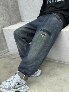 กางเกงคาร์โก้ทรงหลวมขาตรงปักด้วยตัวอักษรเอวกลางยางยืดไม่ยืดลำลองสวมใส่ในฤดูใบไม้ผลิซักด้วยเลเซอร์ - Product Image 3