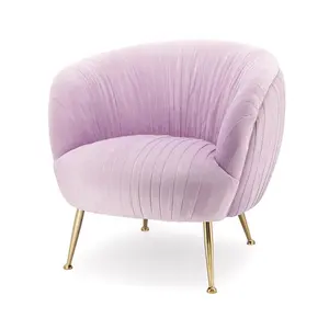 Round Shaped Pink Purple Comfy Accent Arm Chairs Velvet Single Sofa Chair With Gold Legs