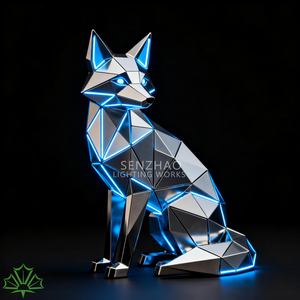 Escultura de zorro de acero inoxidable pulido con espejo geométrico grande de arte moderno personalizado de Senzhao - Product Image 4