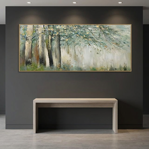 Cuadro Decorativo de Pared con Marco Verde Salvia y Dorado, Retrato de Bosque, Textura 3D, Pintura al Óleo Hecha a Mano sobre Metal, Decoración para Sala de Estar, Árboles, Pintura Decorativa en Madera - Product Image 2