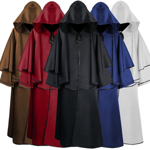 Middeleeuwse cape herenmantel met capuchon, renaissance jas met capuchon, heksenjas, Halloween-kostuums met capuchon (rood, 140-160 (9Y-13Y