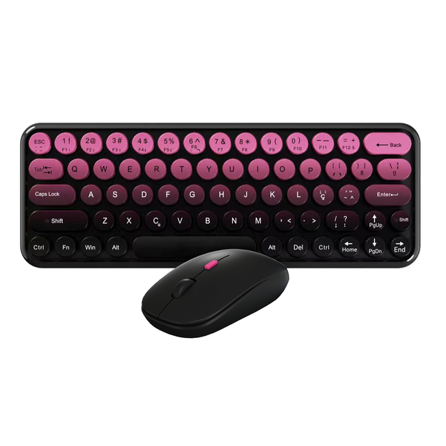 Banda Retro Round 65 Keys Home Office Laptop Double Gradient Color 2.4G Wireless Keyboard and Mouse Combo for Computer