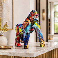 Figurine de gorille en résine peinte à la main, taille réelle, style graffiti coloré, décoration de Noël pour la maison, statue d'art, sculpture