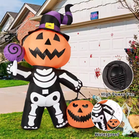 Modelo Inflable Individual de Calabaza y Calavera GOOSH para Halloween con Iluminación Integrada para Jardines, Céspedes y Fiestas al Aire Libre