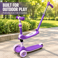 Trottinette pour enfants 2 en 1 avec barre de poussée parentale, 3 roues, hauteur réglable, roues en PU pour garçons et filles