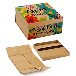 定制回收棕色牛皮折叠巧克力包装盒印花盖子和底座可折叠糖果盒
