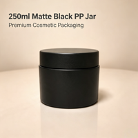 Pot cylindrique en plastique PP noir mat de 250 ml avec couvercle à vis, récipient cosmétique anti-décoloration pour crème visage et pâte épaisse, couleur et logo personnalisables