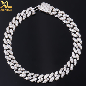 Wholesale Price S925 Silver Rhodium Plated Luxury Iced Out D VVS Moissanite Cuban Chain Bracelet 6mm-15mm Women <b>Men</b> - Product Image 1