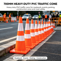 Cône de signalisation routière en PVC robuste de 700 mm, haute visibilité, réfléchissant prismatique, pour travaux routiers et événements, vente en gros