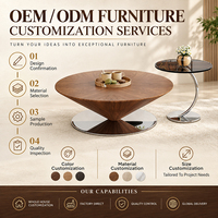 Luxuriöses Rundes Holzfurnier Kaffee- und Beistelltisch-Set Edelstahl-Basis Moderne Wohnzimmermöbel OEM Großhandel