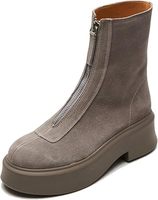 Bottes Chelsea Western pour femmes en daim noir à talon carré, plateforme et semelle épaisse, avec fermeture éclair latérale, logo personnalisé, style luxe et design de créateur