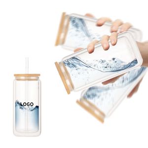Gobelets réutilisables en plastique transparent à double paroi de 16 oz avec couvercles et pailles, effet boule à neige scintillante, pour enfants - Product Image 3