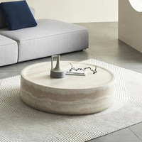 HZX Table Basse Ronde en Marbre, Béton et Travertin avec Socle en Ciment