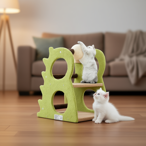 Moderno Tiragraffi per Gatti a 2 Livelli con Sisal Verde e Palla Rotante per Gatti da Interno - Product Image 2