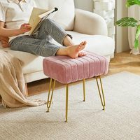 Banc ottoman moderne Banc en velours avec repose-pieds rembourrés pour le salon avec pieds en métal doré et siège rembourré rose
