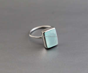 Bague en pierres précieuses Aqua Calcedony faite à la main en argent sterling 925 bijoux de mariage indien fête plaqué or belle conception d'empilage - Product Image 2