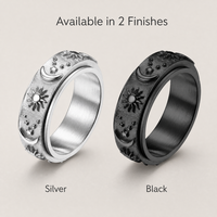 Sonne-Mond-Stern Gravierter 3D Drehbarer Fidget-Spinner-Ring Silberbeschichteter Edelstahl Trendiger Hip-Hop Hochzeits-Party-Schmuck