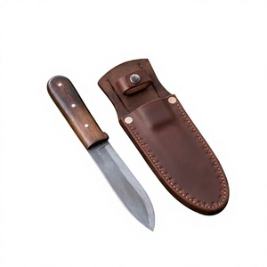 Couteau de chasse à lame pointue avec manche en bois, lame droite en acier à haute teneur en carbone, avec étui en cuir - Product Image 3