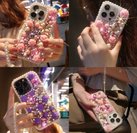 Coque de téléphone de luxe antichoc en TPU avec motif floral et diamants scintillants pour iPhone 11-16 Pro Max