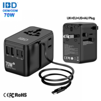 IBD PD 70W chargeur de voyage universel multi-prise adaptateur de voyage international US EU AU UK prise chargeur mural rapide avec câble