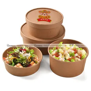 Sunkea china large disposable kraft salad paper bowl with lid