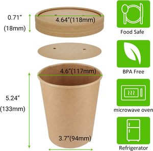 Conteneur alimentaire jetable personnalisé de 32 oz pour soupe chaude, bol en papier kraft avec logo, gobelets en papier personnalisés - Product Image 5