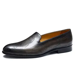 YIHE MD-028 Men's Formal Business Leather Shoes Whole Piece Genuine Oxford Cowhide Lining Drill Head Slip-On Light Pointed