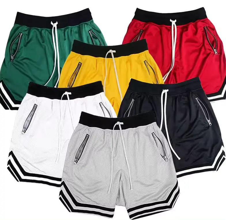 Hot selling man quick dry breathable short pants with zipper pockets adjustable waist men's mesh shorts for summer sportswear