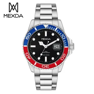 Mexda卸売ファッションカスタムロゴ高品質クォーツメンズダイバー時計回転ベゼルステンレス鋼マンウォッチ