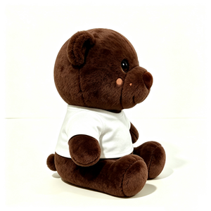Oso pardo personalizado con ojos grandes, peluche marrón oscuro, oso de peluche marrón con camiseta blanca, oso de peluche con camiseta lisa. - Product Image 4