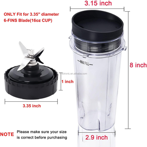 Replacement Parts 16oz Single Serve <strong>Blender</strong> Cup Set &amp; <strong>Blender</strong> Blade 6 Fins Fit for <strong>Ninja</strong> BL660 BL740 BL780 BL771 BL772 BL773CO - Product Image 3