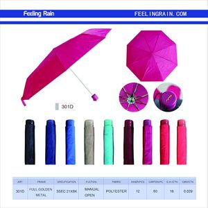 ร่มพับสามตอน Feeling Rain 301D โครงอัลลอยด์ ป้องกันแดดฝน ผ้าโพลีเอสเตอร์ 8 ซี่โครง กันลม สำหรับผู้ใหญ่ ใช้เดินทาง - Product Image 1