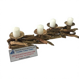 Candelabro de Madera Natural Hecho a Mano en Vietnam, Portavelas para 4 Velas, Decoración Rústica para el Hogar - Product Image 1
