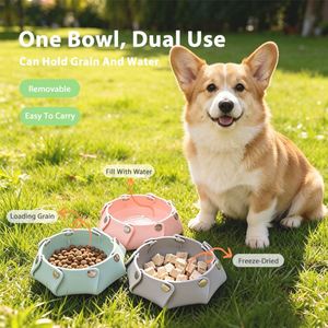 Factory Wholesale ODM/OEM Adjustable Comfortable Detachable Snap-<b>Button</b> Foldable Eco-Friendly Silicone Pet Bowl Portable Travel - Product Image 2